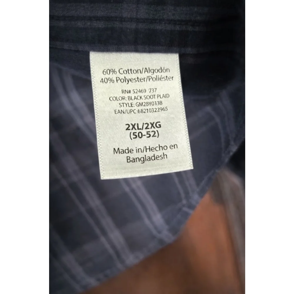 George Men's 2XL Black Plaid Button Down Shirt Short Sleeve Casual Cotton Blend